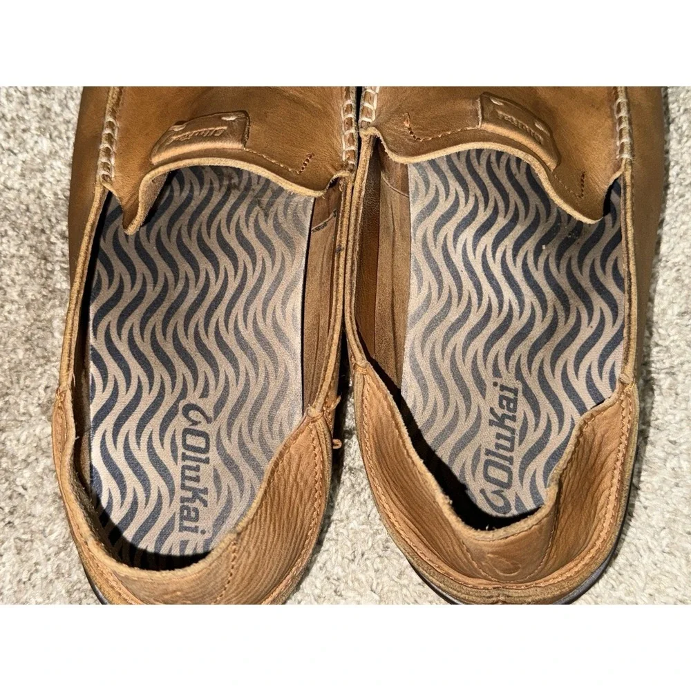 Men's Olukai Kakaha Leather Slip-on Shoes US Size Men's 12 Fox 10490-FXFX